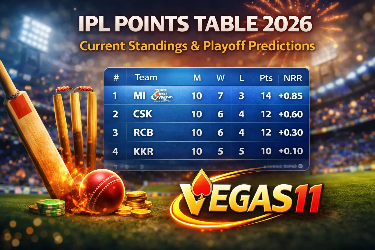 IPL Points Table 2026: Latest Standings, Rankings & Playoff Predictions